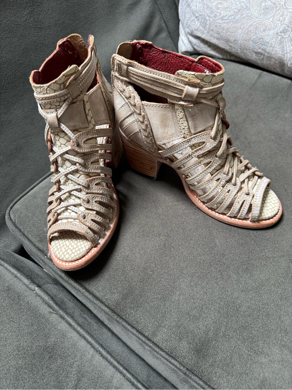 Freebird by Steven Beige Tan Cutout Lace-Up Ankle Booties